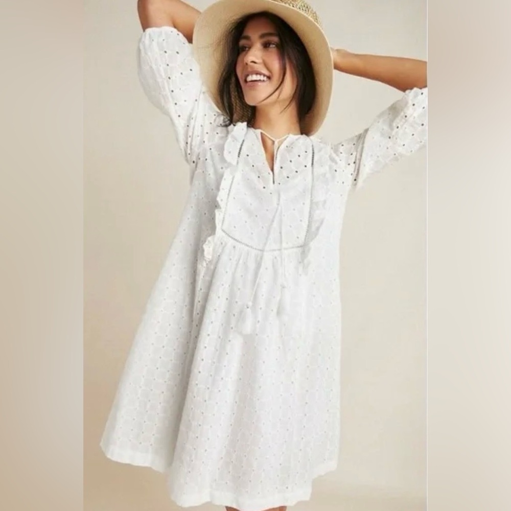 Anthropologie Eyelet Dress with Tassels